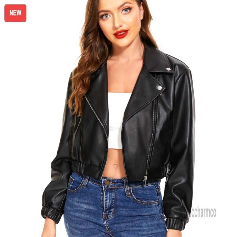Faux Leather Motorcycle Jacket Cropped Biker Blazer Edgy Chic Y2K Style